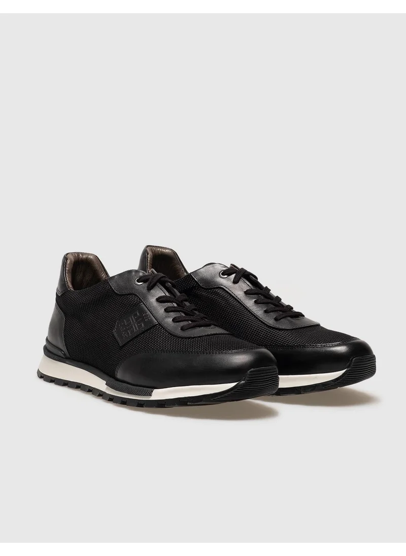 Cabani Genuine Leather Black Lace-Up Men's Sports Shoes