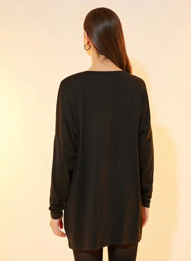 Take Two Dropped Shoulder Front Pocket Knit Top
