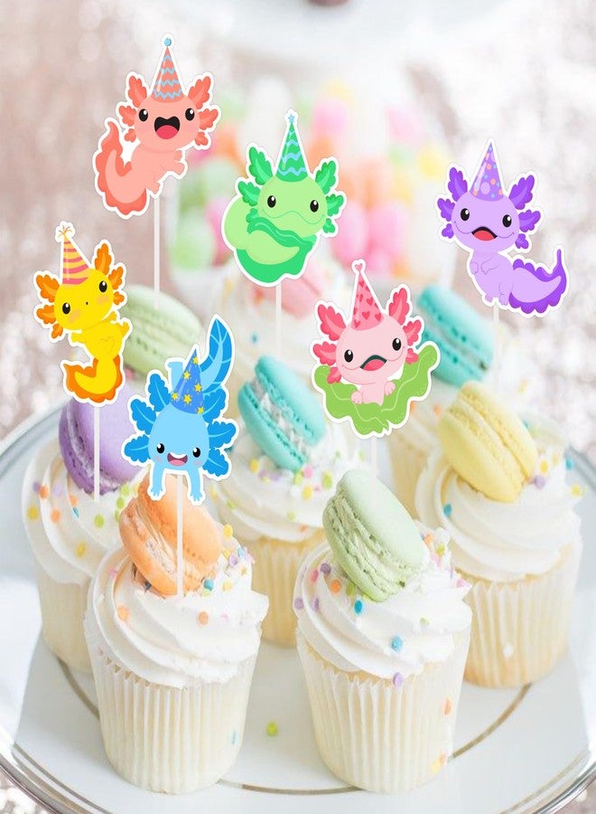 Fangleland 36 Pieces Axolotl Cupcake Toppers Birthday Decorations for Boys Girls - Cartoon Animal Axolotl Theme Cake Decors Picks Baby Shower Gender Reveal Party Favors Supplies - Image 2