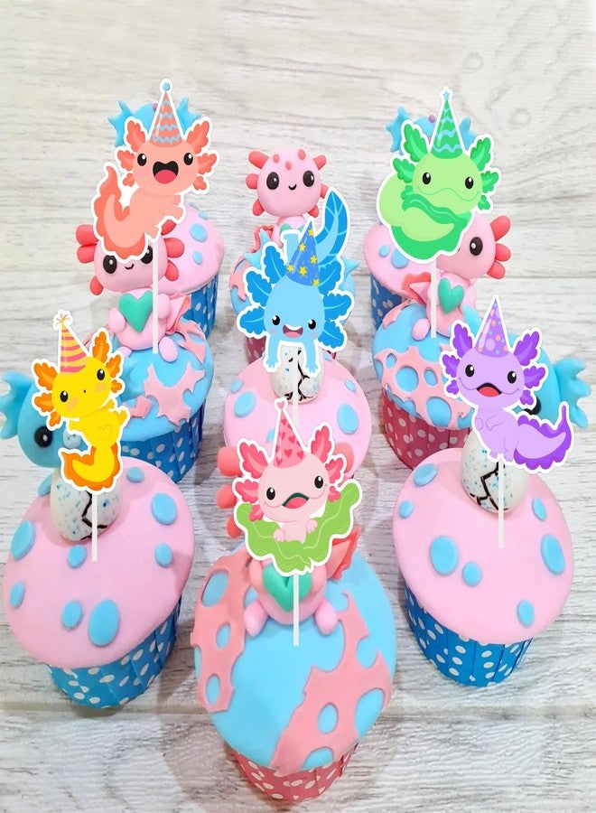 Fangleland 36 Pieces Axolotl Cupcake Toppers Birthday Decorations for Boys Girls - Cartoon Animal Axolotl Theme Cake Decors Picks Baby Shower Gender Reveal Party Favors Supplies - Image 3