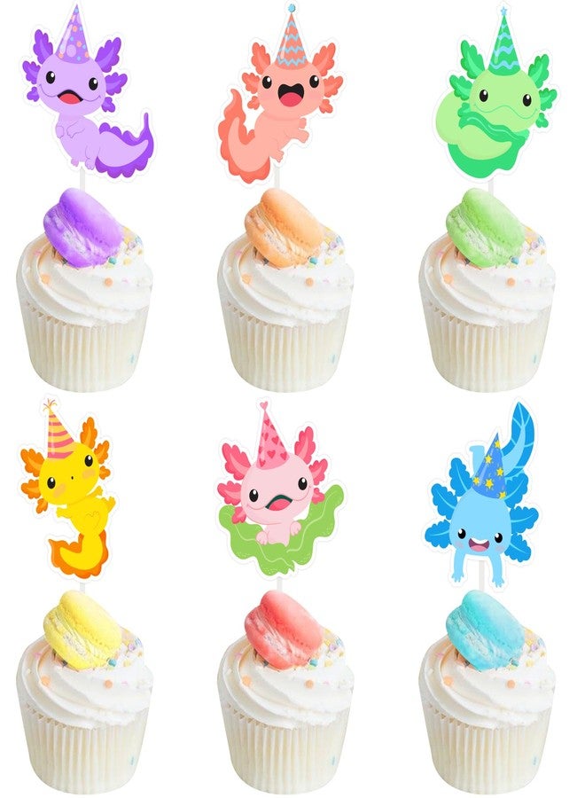 Fangleland 36 Pieces Axolotl Cupcake Toppers Birthday Decorations for Boys Girls - Cartoon Animal Axolotl Theme Cake Decors Picks Baby Shower Gender Reveal Party Favors Supplies - Image 1