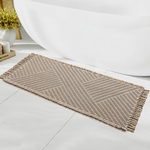 H.VERSAILTEX HVERSAILTEX Waffle Bath Runner Rug Long Bath Mat Super Absorbent Boho Bath Rugs Non Slip Bath Runner for Bathroom Floor Machine Washable Dry Fast Bathroom Rugs with Tassels 24 x 60 Irish Cream - Image 1
