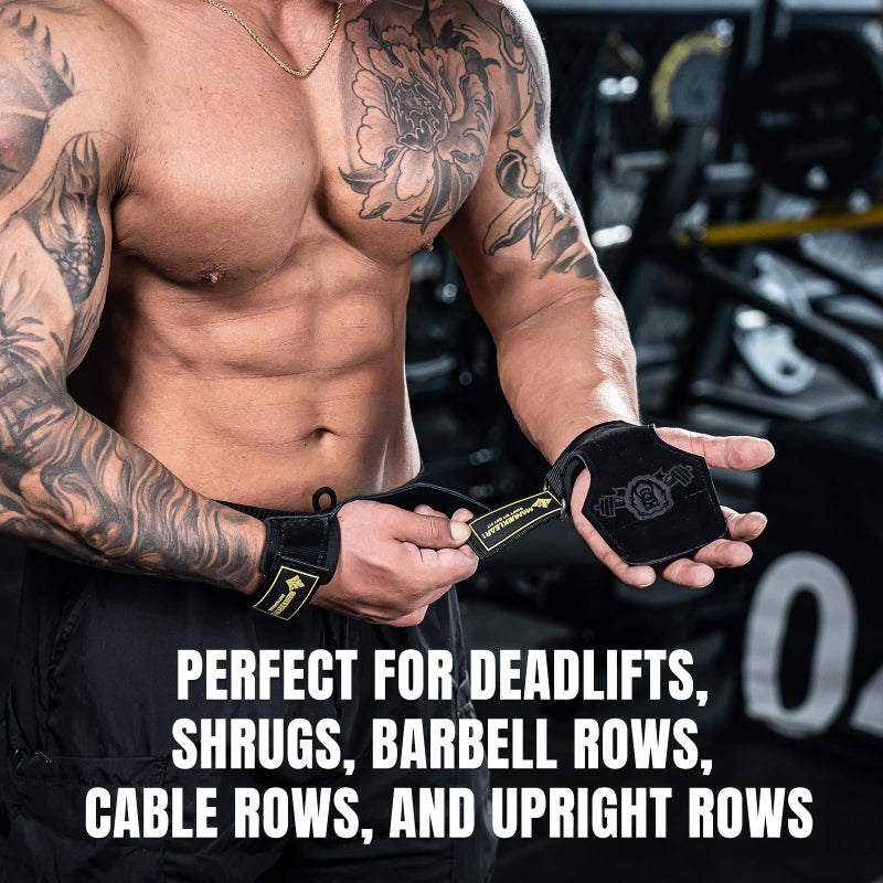 M MANUEKLEAR MANUEKLEAR Gym Straps, Double Leather Lifting Straps for Men Deadlift with Cushion Wrist Loop, Gym Lifting Wrist Wraps for Weightlifting - Image 3