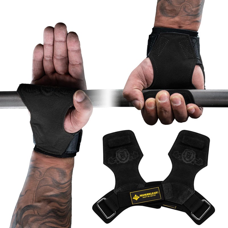 M MANUEKLEAR MANUEKLEAR Gym Straps, Double Leather Lifting Straps for Men Deadlift with Cushion Wrist Loop, Gym Lifting Wrist Wraps for Weightlifting - Image 1