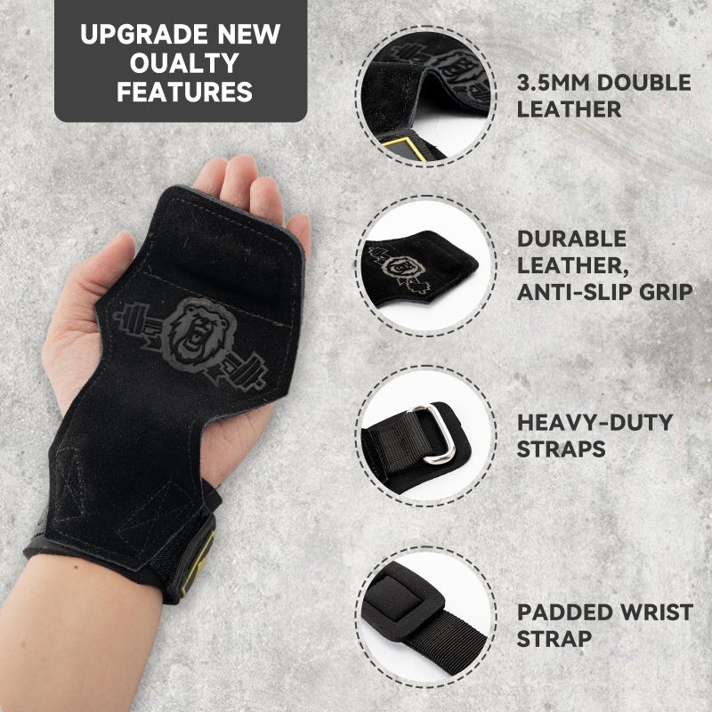 M MANUEKLEAR MANUEKLEAR Gym Straps, Double Leather Lifting Straps for Men Deadlift with Cushion Wrist Loop, Gym Lifting Wrist Wraps for Weightlifting - Image 2