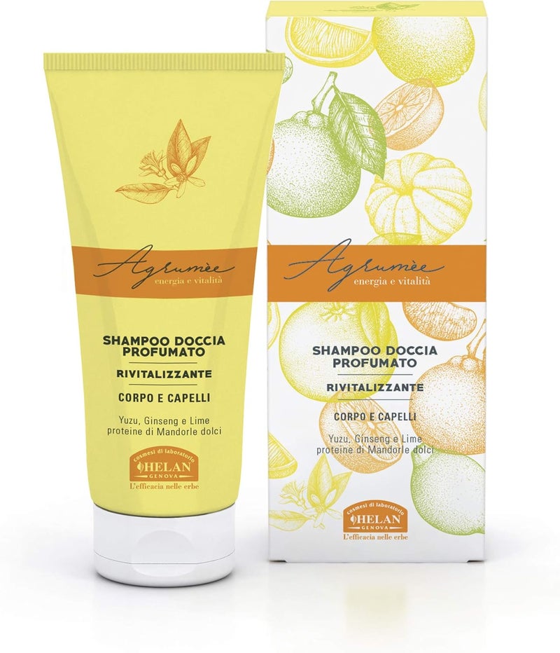 Helan Agrume Gentle Shower Gel and Shampoo for Body and Hair with Lime Ginseng and Sweet Almond Proteins Revitalising Action Scented Hair Body Wash with Citrusy Aroma Made in Italy 200 ml