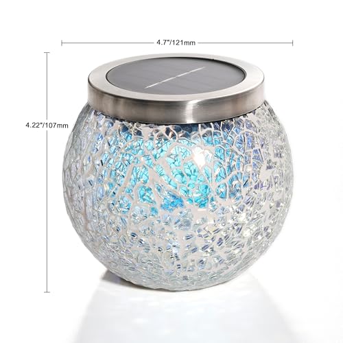 Cooo 2 Pack Gift for her him Heavy Solar Mosaic Crackle Glass Lights with Dual Solar Panels, Color-Changing RGB Lantern, Exclusive Dazzling Glass, Waterproof Outdoor Table Lamps Garden Lamp - Image 2