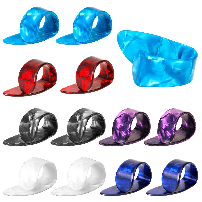 salbsever 12pcs Thumb Picks Medium Finger Picks, 6 Colors Flat Thumbpicks Celluloid Guitar Thumb Picks for Acoustic Guitar, Guitar Finger Pick for Fingerstyle Acoustic Guitar Banjo or Ukulele Harp Bass - Image 1