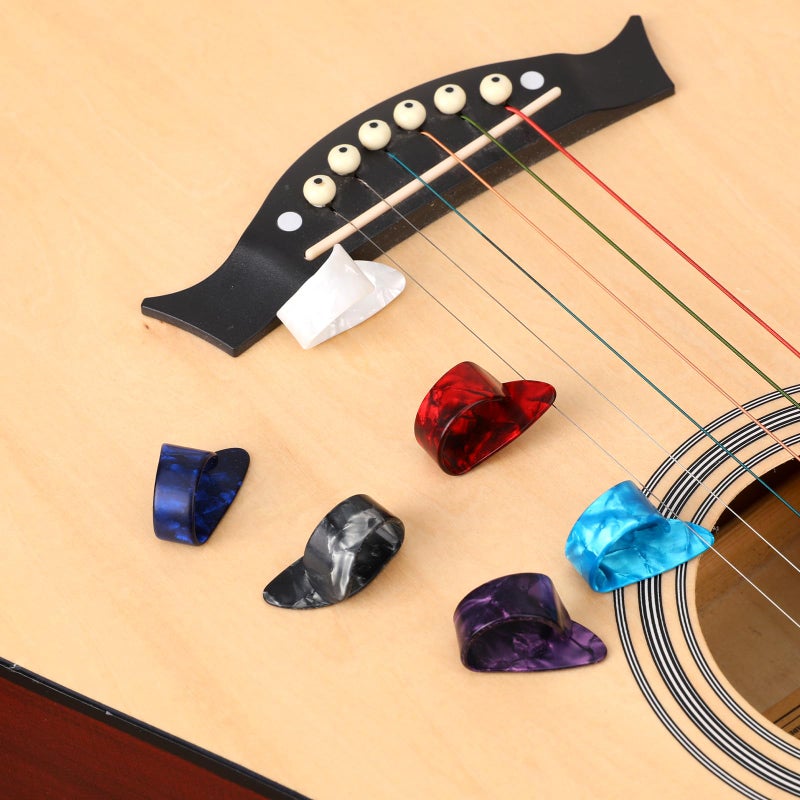 salbsever 12pcs Thumb Picks Medium Finger Picks, 6 Colors Flat Thumbpicks Celluloid Guitar Thumb Picks for Acoustic Guitar, Guitar Finger Pick for Fingerstyle Acoustic Guitar Banjo or Ukulele Harp Bass - Image 3