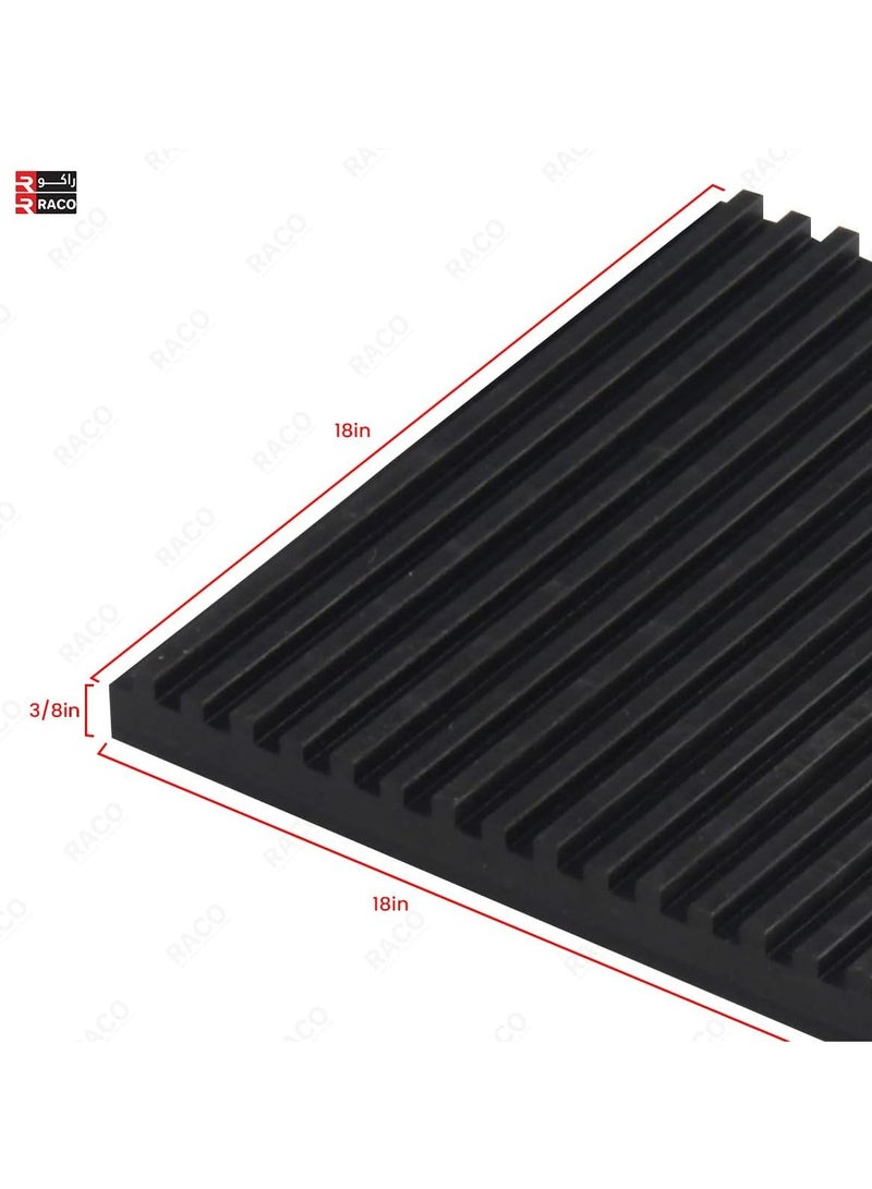 RACO RACO Anti-Vibration Ribbed Rubber Pads – 18" x 18" x 3/8" Isolation Mat for HVAC, Air Compressors, Washers, Dryers & More, Black - Image 2