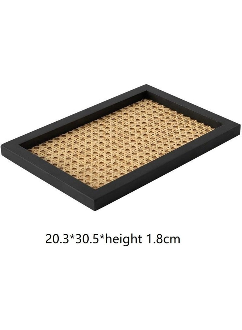 Home simple Japanese style wooden tray perfume jewelry storage tray solid wood frame bamboo rattan decorative tray (Color : Black rectangle) - Image 3