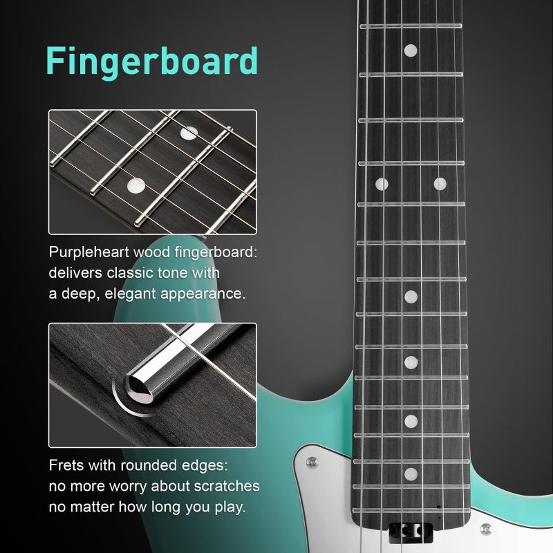 Sonicake Electric Guitar, 39" Beginner Electric Guitar, Classic SSS Pickup, Tremolo Bridge, Full-Size Lightweight Body, Rounded Fret Ends, Heel Adjustment Truss Rod (Sea Bubble Green) - Image 3