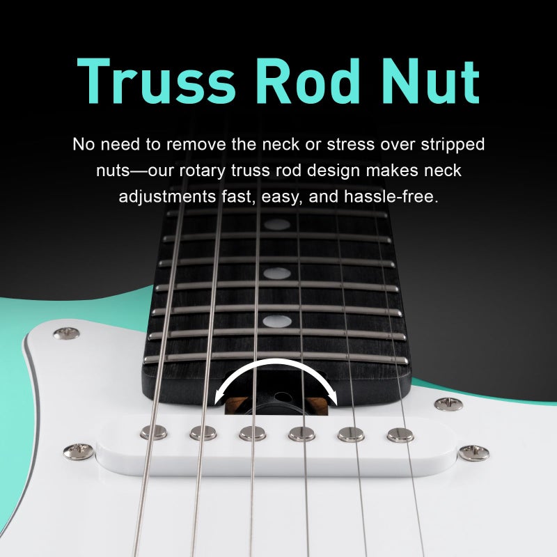 Sonicake Electric Guitar, 39" Beginner Electric Guitar, Classic SSS Pickup, Tremolo Bridge, Full-Size Lightweight Body, Rounded Fret Ends, Heel Adjustment Truss Rod (Sea Bubble Green) - Image 5