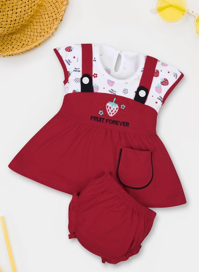 FEBVIBE Pure Cotton Embroidered Round Neck Baby Girl Frock and Panty Set | Short Sleeve Fit and Flare Frock Dress Ideal for Baby Girls Party and Festival (9-12 Month, Red) - Image 3