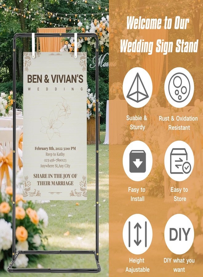 LIFENCE Blcak Wedding Sign Holder Adjustable Welcome to Our Wedding Sign Stand 68”x31”x 20” with 6 Leather Sign Hanging Straps +1 Storage Bag, Heavy Duty Metal Easel for Outdoor Wedding Signs, Includes Ground - Image 4