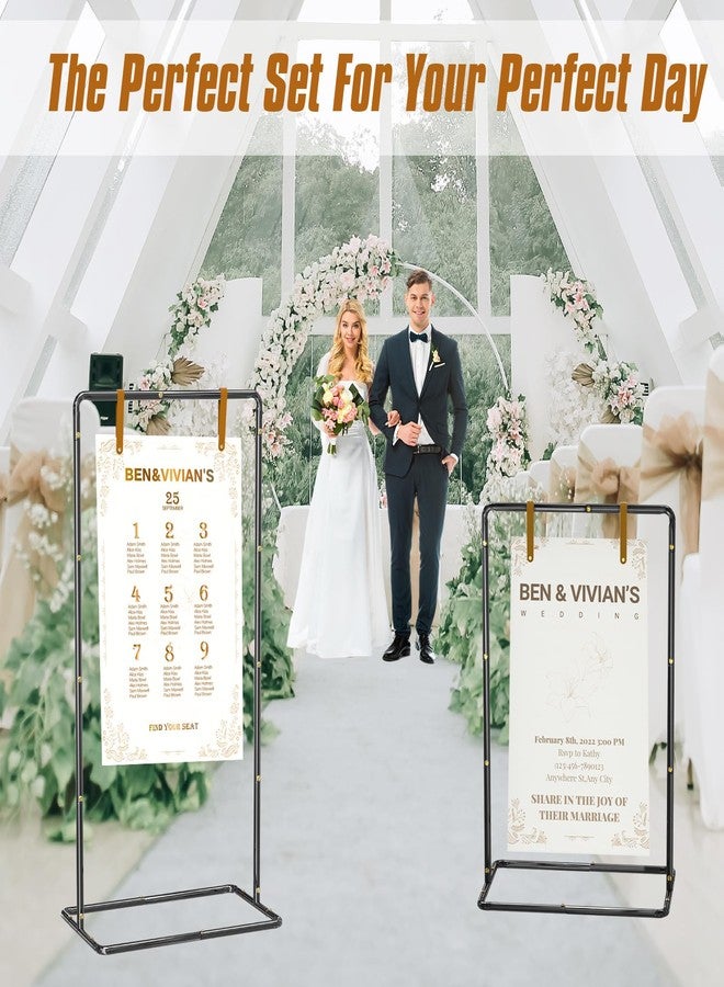 LIFENCE Blcak Wedding Sign Holder Adjustable Welcome to Our Wedding Sign Stand 68”x31”x 20” with 6 Leather Sign Hanging Straps +1 Storage Bag, Heavy Duty Metal Easel for Outdoor Wedding Signs, Includes Ground - Image 2