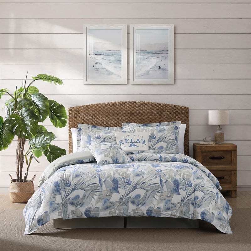 TOMMY Bahama Tommy Bahama  Queen Comforter Set Reversible Cotton Bedding with Matching Shams  Bonus Throw Pillows All Season Home Decor Raw Coast Blue Queen 5pc 
