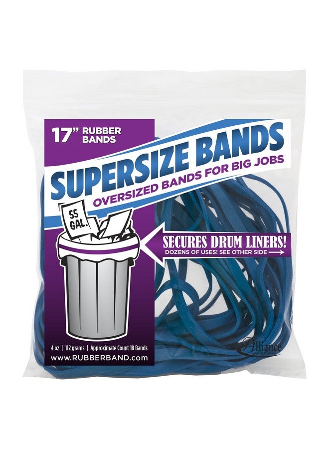 Alliance Rubber 08995 Supersize Bands, 17" Blue Large Heavy Duty Latex Rubber Bands (4 Ounce Resealable Bag Contains Approx. 12 Bands) - Image 1