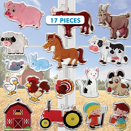 Farm Animals Gel Window Clings for Kids  Window Stickers for Toddlers Animal Gel Clings Window Decals Kids Jelly Reusable Sticker  Home Car Plane Airplane Activities Jesplay USA