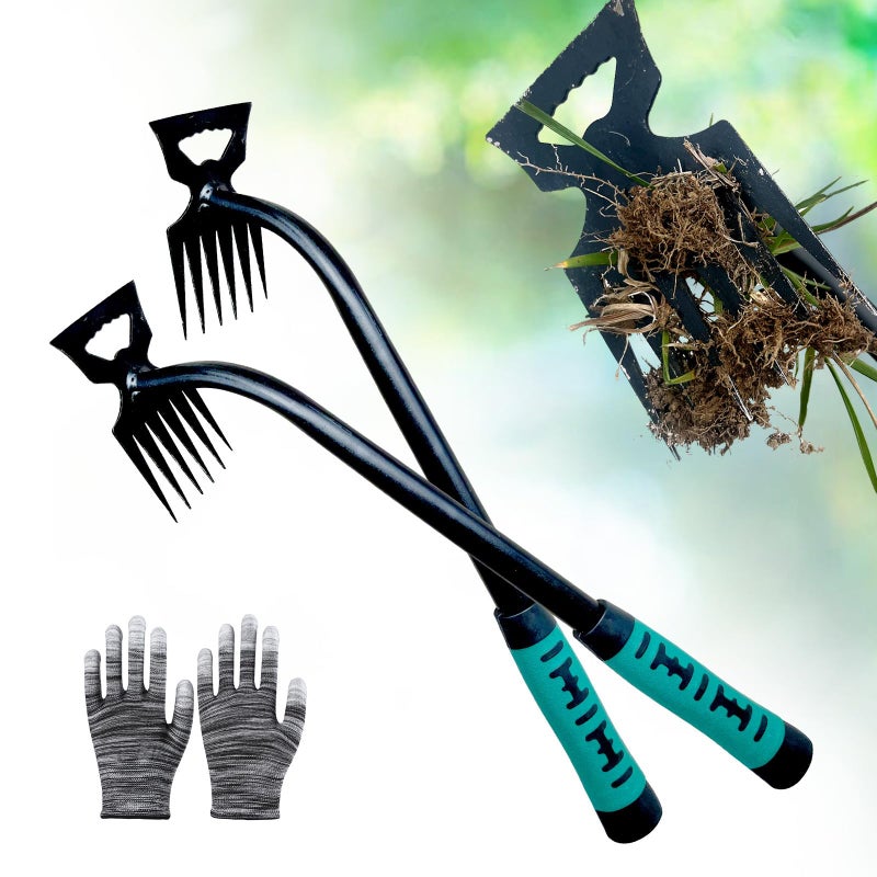 utosday Weed Puller Tool-2Pcs Gardening Hand Weeder Tools, 2025 New Weeding Artifact Uprooting Weeding Tool, Manganese Steel Weed Removal TooL, 6 Teethes Dual Purpose Manual Weed Pulling Tool for Yard Gardenl - Image 1