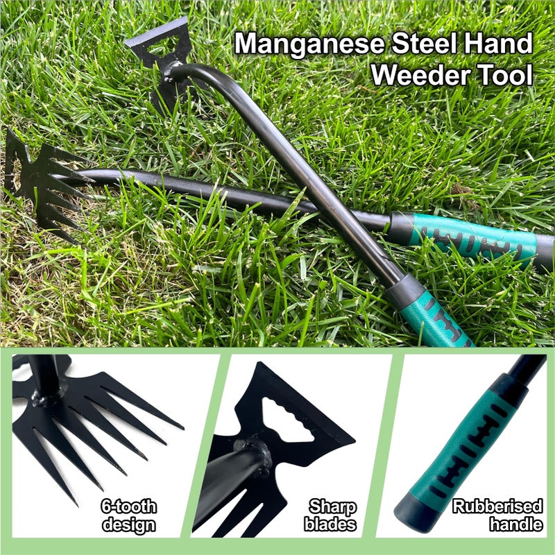utosday Weed Puller Tool-2Pcs Gardening Hand Weeder Tools, 2025 New Weeding Artifact Uprooting Weeding Tool, Manganese Steel Weed Removal TooL, 6 Teethes Dual Purpose Manual Weed Pulling Tool for Yard Gardenl - Image 3