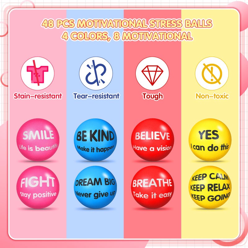 Liliful 48 Pieces Motivational Stress Balls Bulk For Adults Fidget Toys End Of The Year Gifts Inspirational Squeeze Balls Employee Appreciation Gift Adult Goodie Bag 2. 2 Inch(Morandi Color) - Image 4