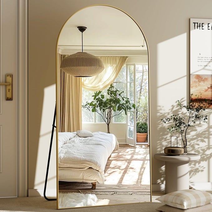 30X71 INCH WALL MOUNT ARCHED FULL LENGTH MIRRORALUMINUM ALLOY FRAME HIGH DEFINITIONFULL BODY MIRROR FOR BEDROOM OR LIVING ROOMGOLD