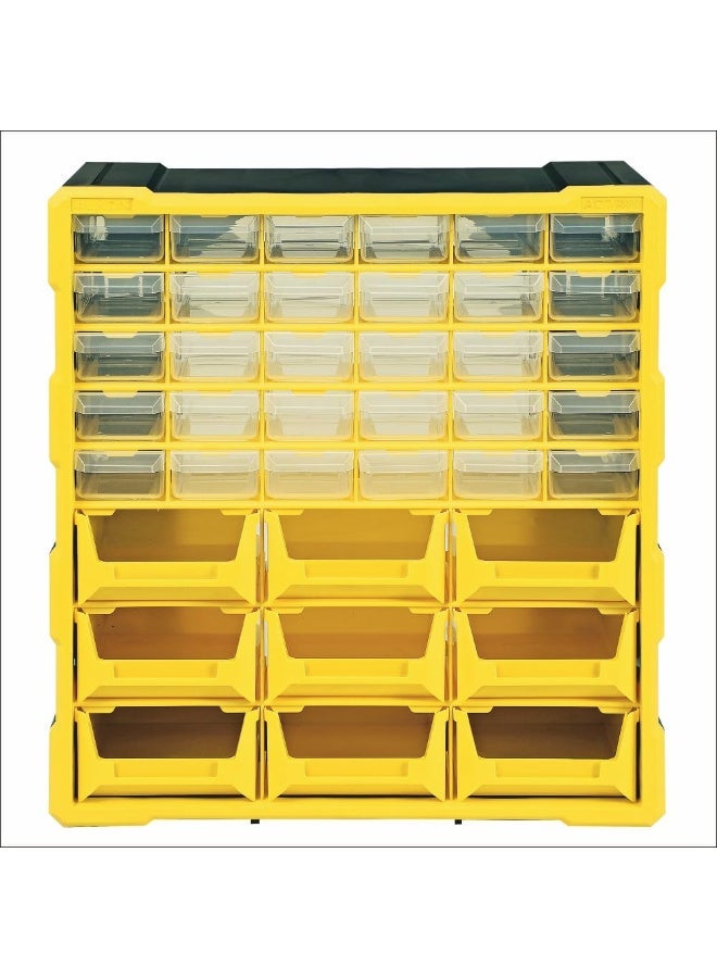 Alkon Plastic Component Organizer with 9 Bins and 30 Drawers ACO 9B30D Small Parts Storage Unit | Organization Cabinet | Office Supplies | Stationary | Nuts, Screws & Bolts | Small Hardware | Workshop & Garage | DIY | Hobbies | Crafts | LEGO | Toys | Collectables | Sewing | Jewellery | Pharmacy | Medicine | Clinic | Hospital | Shop | Mobile | Electronics | Cables - Image 1
