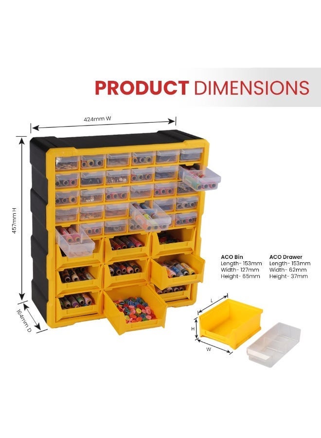 Alkon Plastic Component Organizer with 9 Bins and 30 Drawers ACO 9B30D Small Parts Storage Unit | Organization Cabinet | Office Supplies | Stationary | Nuts, Screws & Bolts | Small Hardware | Workshop & Garage | DIY | Hobbies | Crafts | LEGO | Toys | Collectables | Sewing | Jewellery | Pharmacy | Medicine | Clinic | Hospital | Shop | Mobile | Electronics | Cables - Image 3