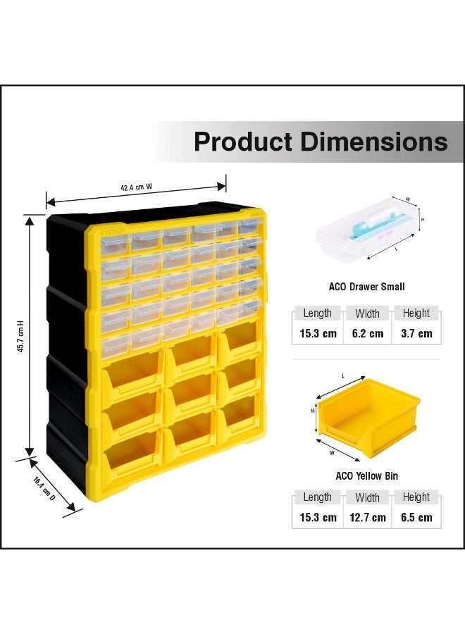 Alkon Plastic Component Organizer with 9 Bins and 30 Drawers ACO 9B30D Small Parts Storage Unit | Organization Cabinet | Office Supplies | Stationary | Nuts, Screws & Bolts | Small Hardware | Workshop & Garage | DIY | Hobbies | Crafts | LEGO | Toys | Collectables | Sewing | Jewellery | Pharmacy | Medicine | Clinic | Hospital | Shop | Mobile | Electronics | Cables - Image 2