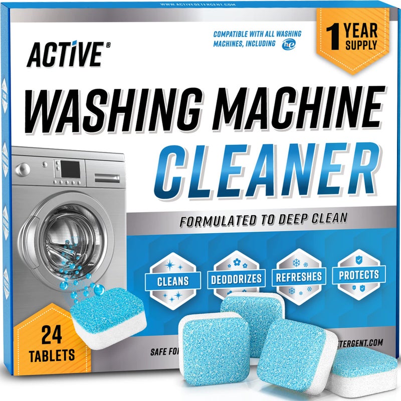 Active Washing Machine Cleaner Descaler 24 Pack - Deep Cleaning Tablets For HE Front Loader & Top Load Washer, Septic Safe Eco-Friendly Deodorizer, Clean Inside Drum and Laundry Tub Seal - 12 Month Supply - Image 1
