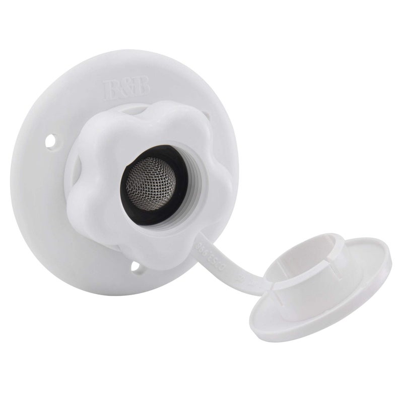 RecPro RV City Water Fill Inlet  Plastic Flange with Check Valve  Camper  Trailer  Marine White  Made in USA