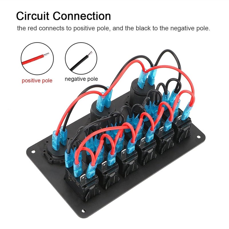 Wivplex 6 Gang Rocker Switch Panel with Dual USB Ports - Image 3