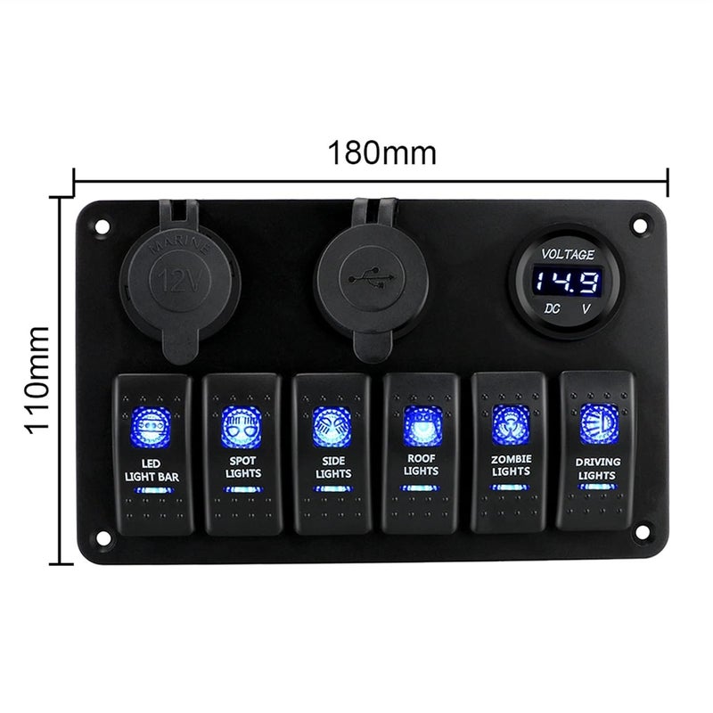 Wivplex 6 Gang Rocker Switch Panel with Dual USB Ports - Image 2