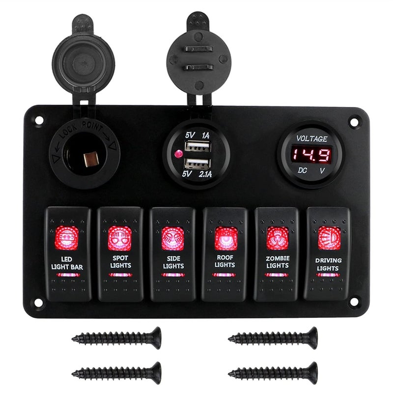 Wivplex 6 Gang Rocker Switch Panel with Dual USB Ports - Image 1