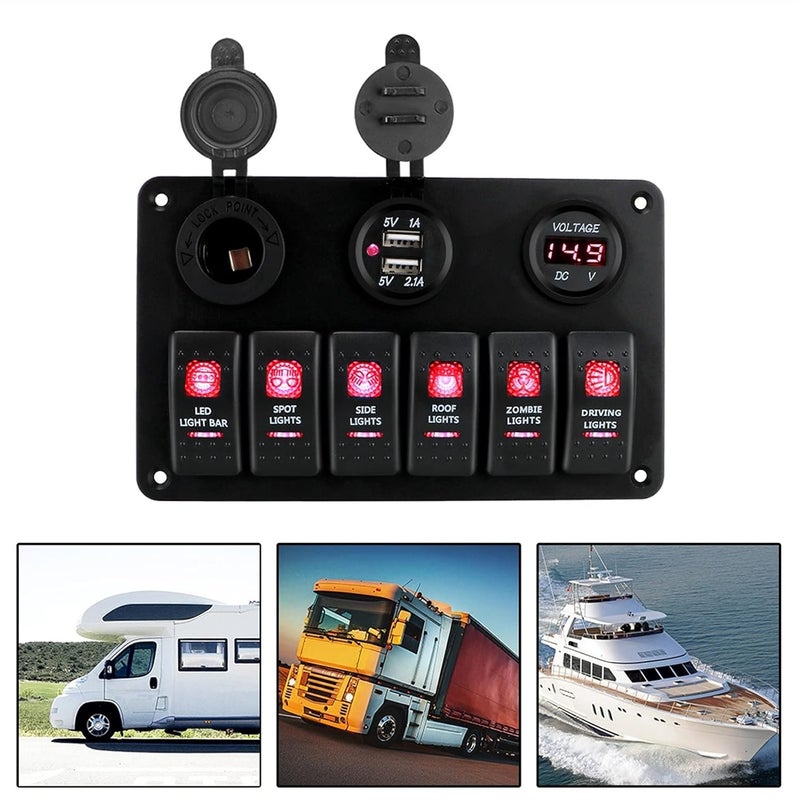 Wivplex 6 Gang Rocker Switch Panel with Dual USB Ports - Image 5