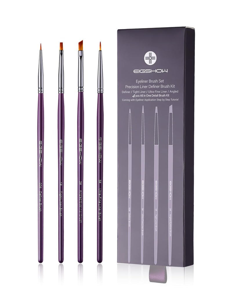 EIGSHOW Eyeliner Brush Set Ultra Fine Gel Eyeliner Brush for Precision Eye Liner Eyebrow Filling Face Painting 4 Pieces