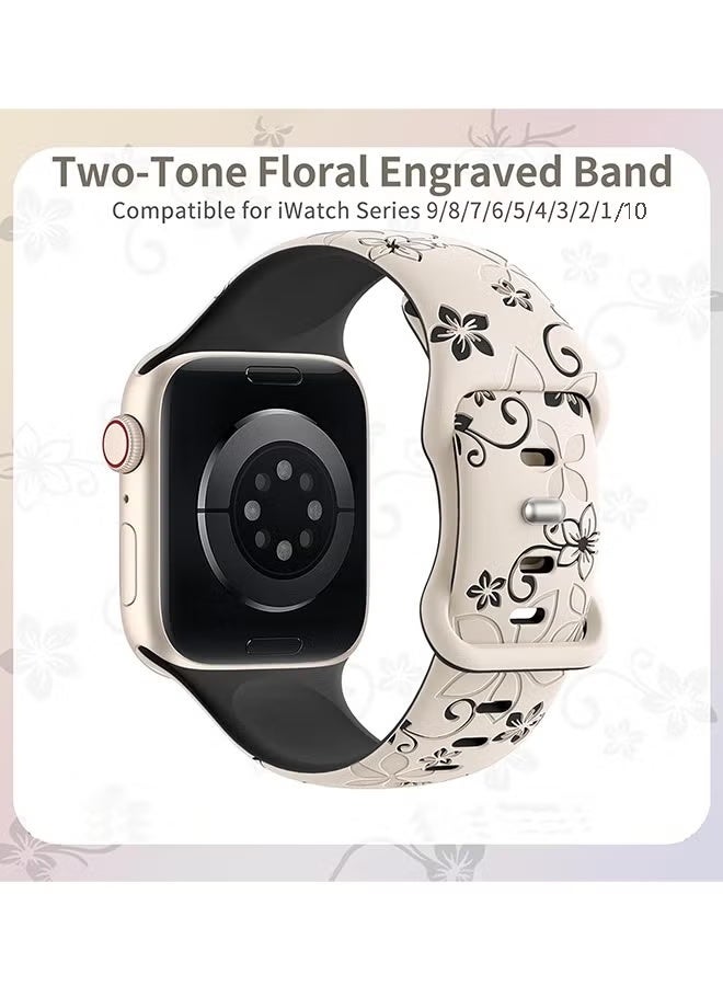 بولوز 2 جهاز كمبيوتر شخصي لحزام ساعة آبل ، فرق محفورة بالزهور متوافقة مع فرقة ساعة آبل 41 مم 40 مم 42 مم 38 مم للنساء ، فرق الزهور اللطيفة iWatch ناعمة السيليكون الرياضي - Image 2
