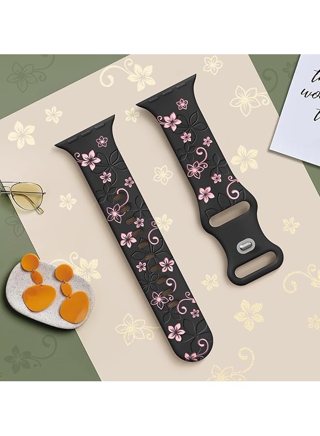 بولوز 2 جهاز كمبيوتر شخصي لحزام ساعة آبل ، فرق محفورة بالزهور متوافقة مع فرقة ساعة آبل 41 مم 40 مم 42 مم 38 مم للنساء ، فرق الزهور اللطيفة iWatch ناعمة السيليكون الرياضي - Image 5