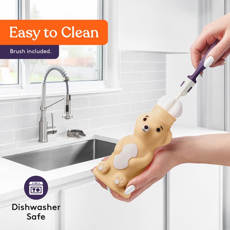 Special Supplies Honey Bear Straw Cup Long Straws, Squeezable Therapy and Special Needs Assistive Drink Container, Spill Proof and Leak Resistant Lid (Pack of 1 Bottle and 3 Straws) (Brown) - Image 4