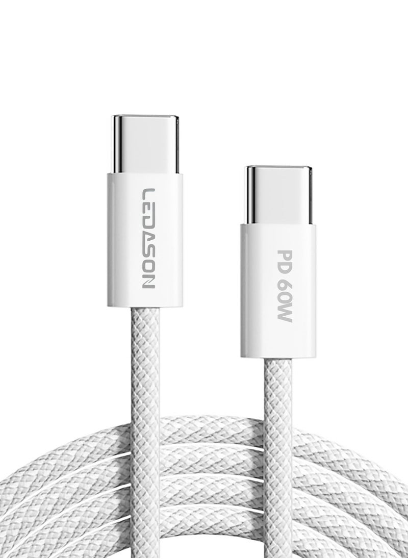 LEDASON Braided USB-C to C Cable 60W PD (USB Type-C Fast Charge Cable for Samsung, Pixel, iPad Pro and More) - 1m, | White  - Image 1