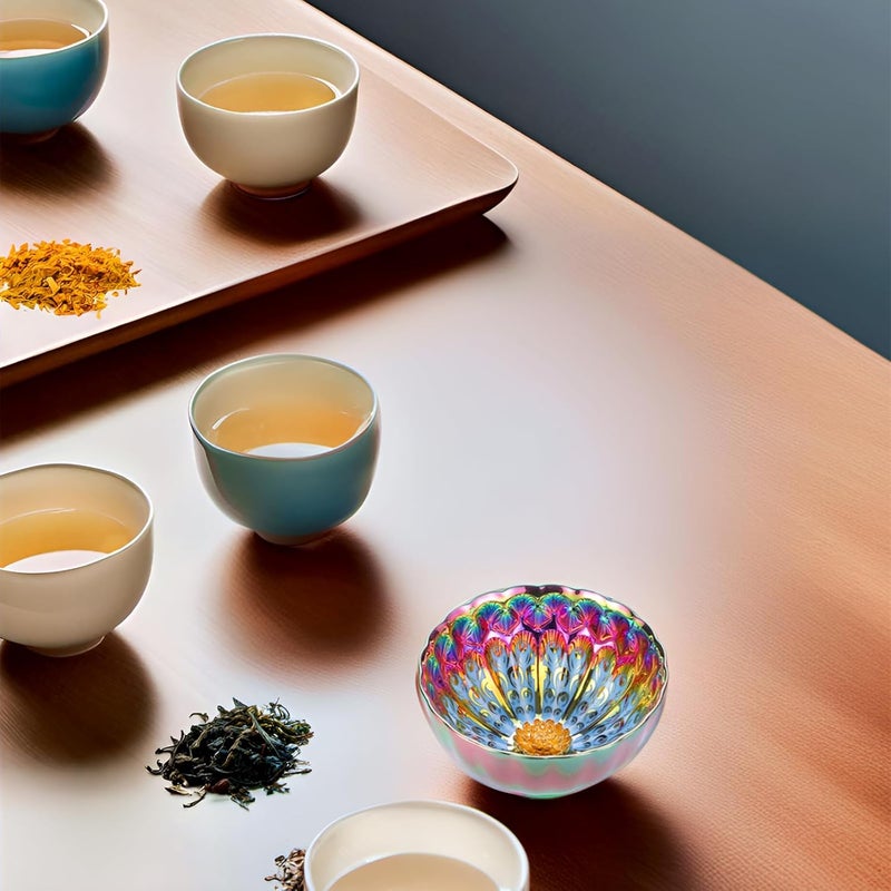 CmengAo Colorful Tenmoku Tea Cup 5 oz Jianzhan Ceramic Teacup with Lotus Decorations in Bottom Chinese Small Kungfu Tea Cup Ideal Gift and Collection  - Image 3