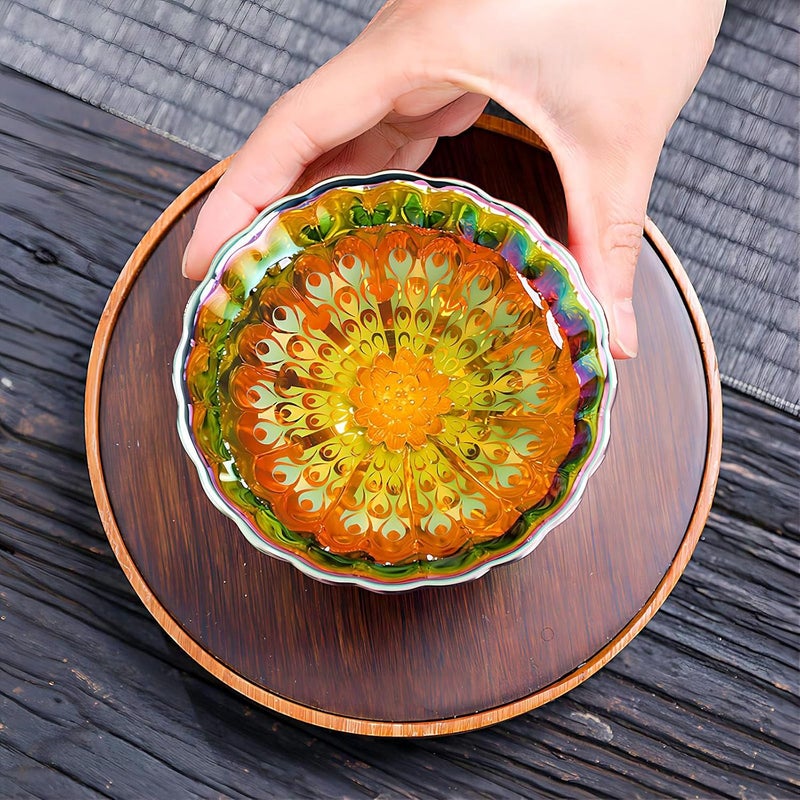 CmengAo Colorful Tenmoku Tea Cup 5 oz Jianzhan Ceramic Teacup with Lotus Decorations in Bottom Chinese Small Kungfu Tea Cup Ideal Gift and Collection  - Image 4