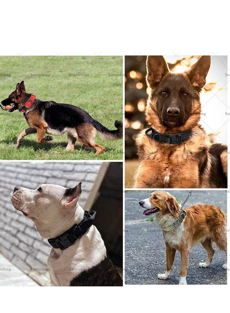 SOLARAE أطواق كلاب تكتيكية قابلة للتعديل، طوق كلاب سميك من النايلون مع مقبض للتدريب، قفل معدني ثقيل للإفراج السريع، عسكري للكلاب الصغيرة والمتوسطة والكبيرة L - Image 3