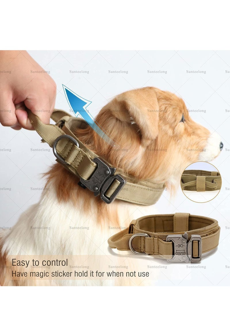 SOLARAE أطواق كلاب تكتيكية قابلة للتعديل، طوق كلاب سميك من النايلون مع مقبض للتدريب، قفل معدني ثقيل للإفراج السريع، عسكري للكلاب الصغيرة والمتوسطة والكبيرة L - Image 2