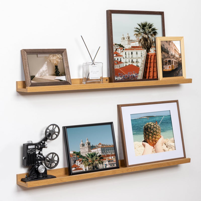 Fun Memories Picture Ledge Shelf, 36 Inch Floating Shelves Set of 2, Nursery Book Shelves for Toys Storage, Kids Bookshelf Wall Mounted for Wall Decor Books Photo Frames, Oak - Image 1
