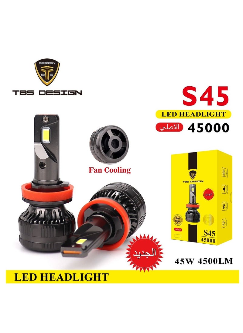 TBS DESIGN TBS DESIGN S45 H7 LED Headlight Bulbs 90W Original power with Color Temperature 6500K Lumes 90000LM Diamond White Headlamp Conversion Kit Plug and Play IP65 Waterproof 2 Pack 