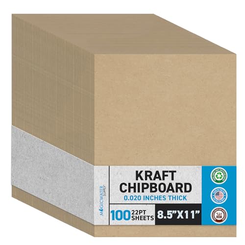 MagicWater Supply MagicWater Chipboard Sheet for DIY Projects - 8.5x11 Inch - 100 Pack - 22 pt - Heavy Duty Kraft (0.020 Inch Thick) Paperboard, for Scrapbooking, Books, Picture Frame Backing, Arts Project & Crafts - Image 1