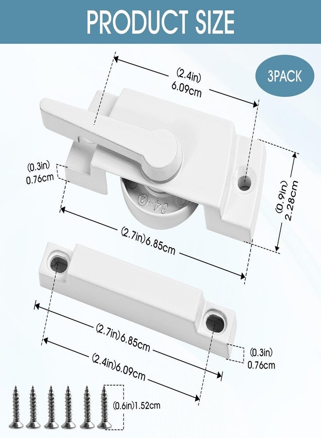 Quadafy 3 Pack Window Sash Locks - Sliding Window Latch Replacement for Single-Hung and Double-Hung, White Cam Lock for Vertical and Horizontal Sliding Windows - Image 2