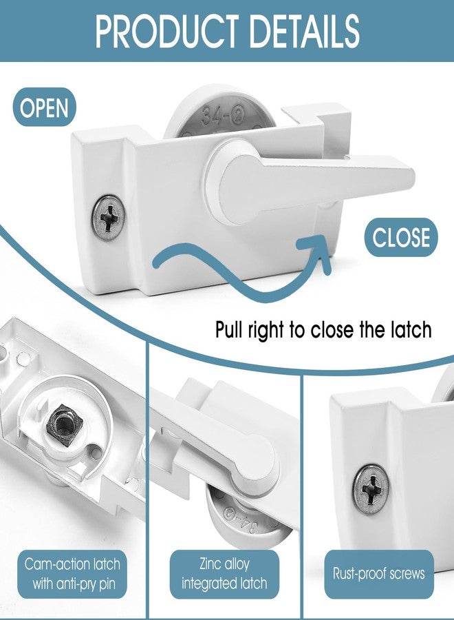 Quadafy 3 Pack Window Sash Locks - Sliding Window Latch Replacement for Single-Hung and Double-Hung, White Cam Lock for Vertical and Horizontal Sliding Windows - Image 3